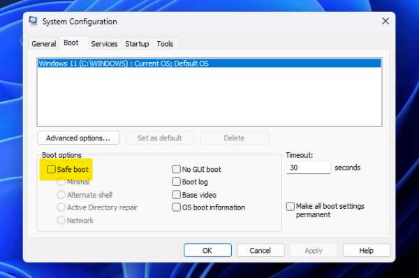 Safe Mode windows 11