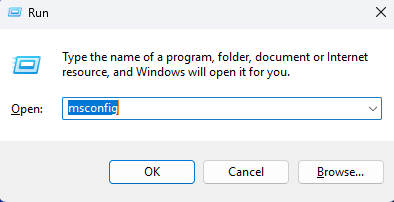 Windows + R Msconfig